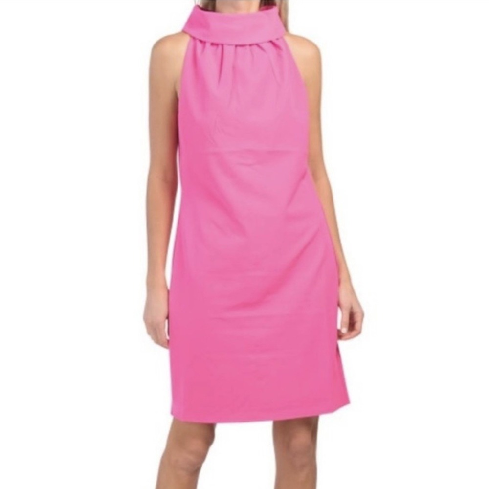 Sail to Sable STS Hot Pink Cowl Neck Back Button Shift Dress Size L